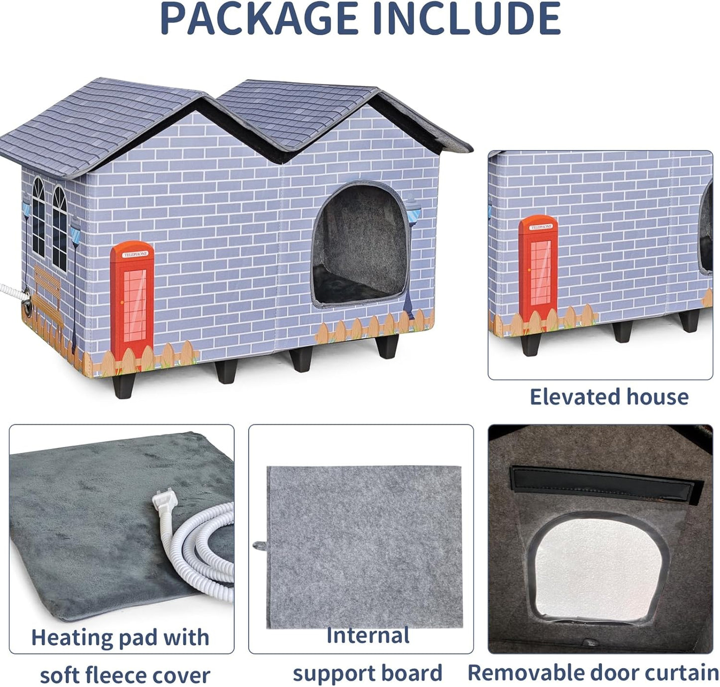 NAMOTEK Heated Cat Houses for Indoor/Outdoor Cats with Elevated Heated Cat Bed Providing Safe Feral Cats, Easy to Assemble Large (23" x 13" x 18")