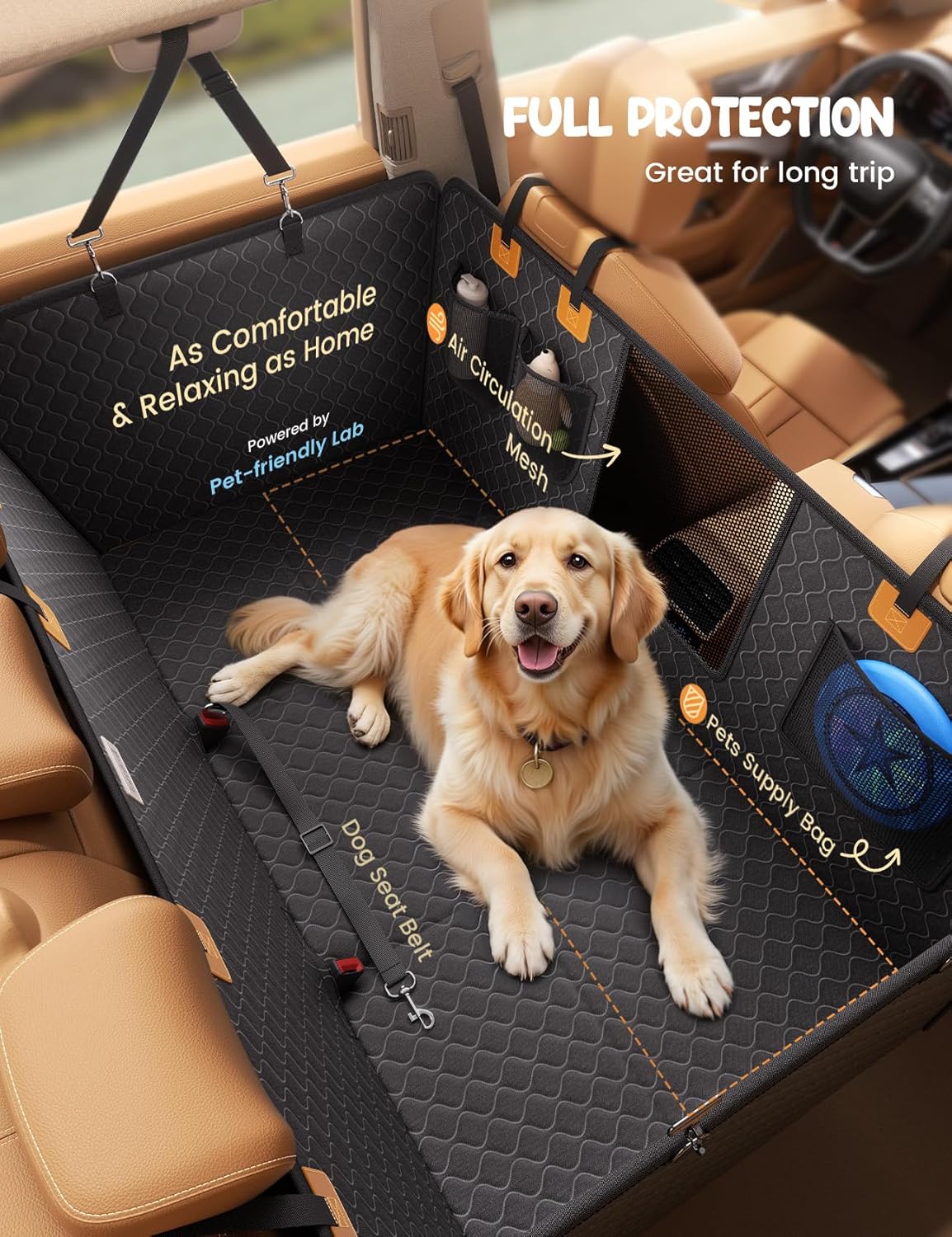 Lamicall Dog Car Seat Cover for Back Seat - [Upgraded Anti-Ripped] Back Seat Extender for Dogs Hard Bottom, Waterproof Dog Hammock for Car with Mesh Window, Pet Backseat Protector SUV & Small Truck L