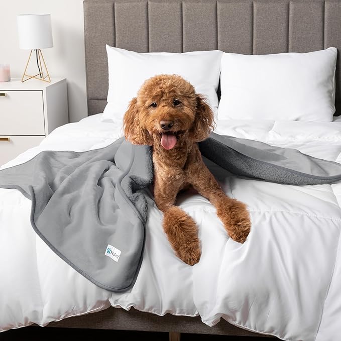 PetAmi Waterproof Dog & Cat Blanket, Pee Proof for Couch, Reversible, Soft Fleece, Washable, 40x60 Light Gray