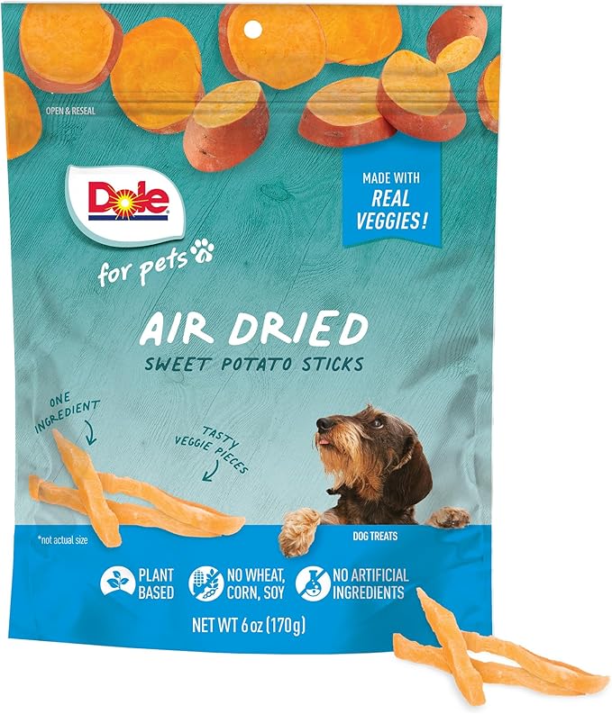 Dole for Pets Air Dried Sweet Potato Dog Treats, 6oz |Made with Real Sweet Potato, Single Ingredient, Limited Ingredient Dog Treats, No Wheat, Corn, Soy, Artificial Flavors, Colors, or Preservatives