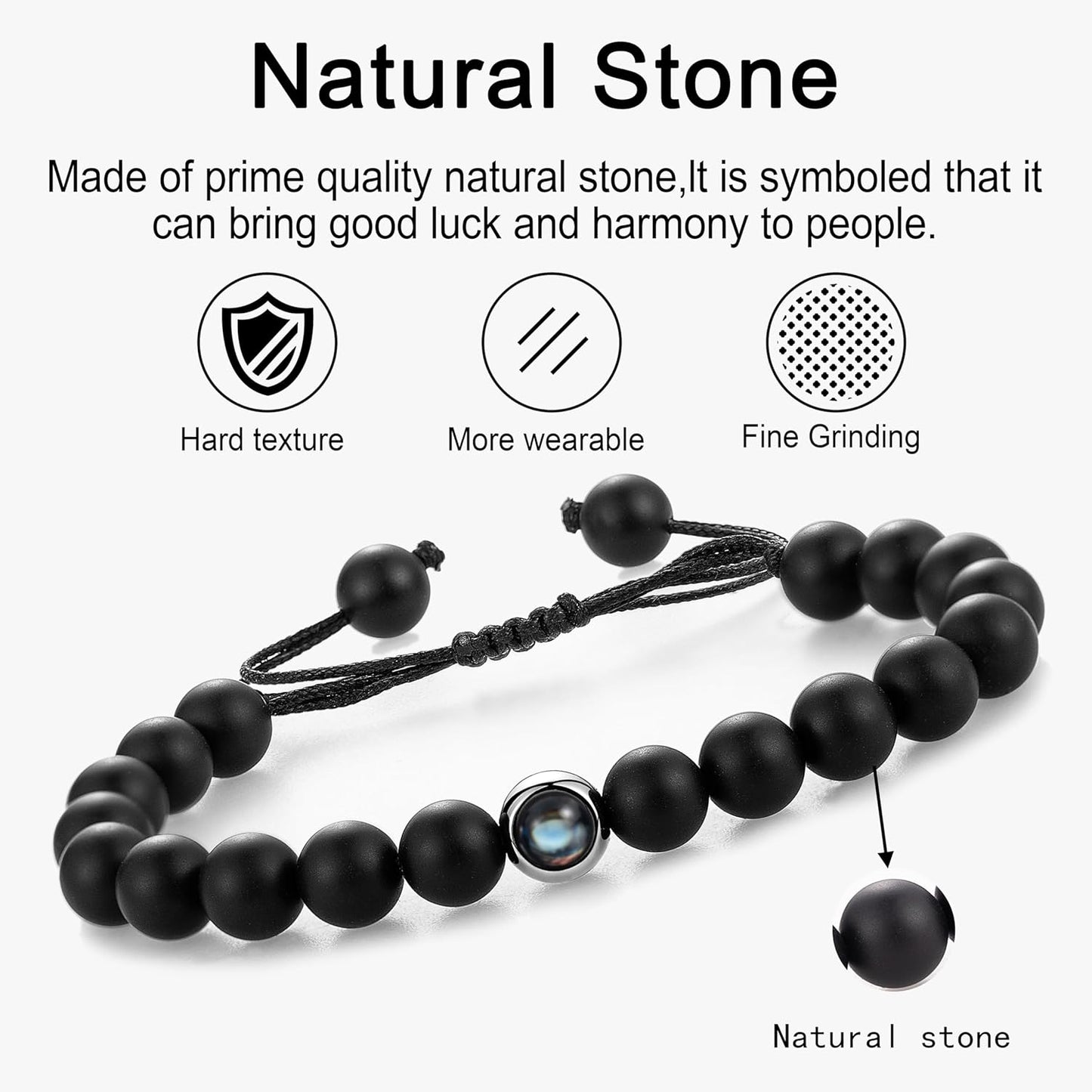 EMIRISTIC Custom Photo Bracelet - Personalized Picture Natural Stone Cuban Chain Bracelet - Any Special Day Gifts