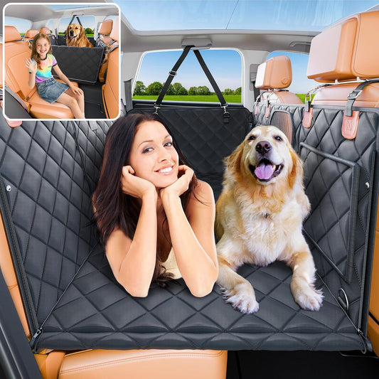Convertible Back Seat Extender for Dogs, Foldable 400lbs Hard Bottom Dog Car Seat Cover for Back Seat, Waterproof Dog Hammock Bed Backseat Cover for Dogs in Car SUV Truck Pet Seat Cover Black L