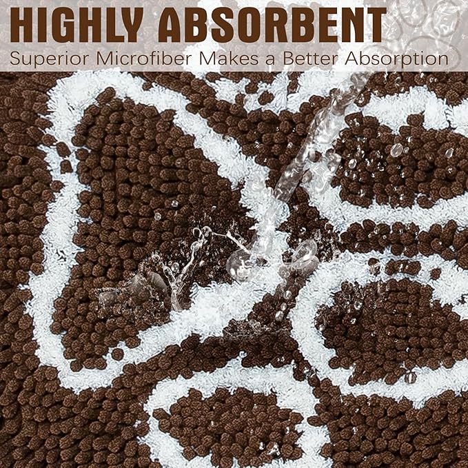 EXPAWLORER Dog Door Mat - Highly Absorbent Microfiber Dog Rug, Soft Chenille Non-Slip Large Pet Paw Cleaning Washable Mud Mat for Bathroom, Brown