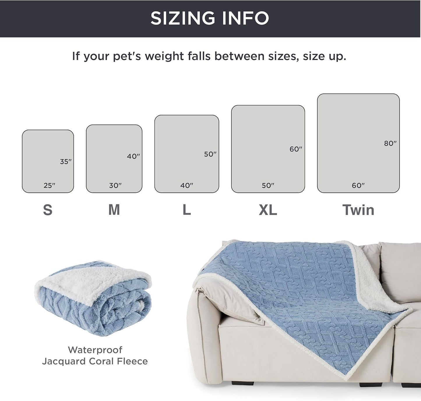 Bedsure Waterproof Dog Blankets for Large Dogs - Pet Blanket for Couch Protector Washable, Premium Jacquard Coral Fleece Cat Throw Blanket, Soft Reversible Furniture Protection, 40"x50", Light Blue