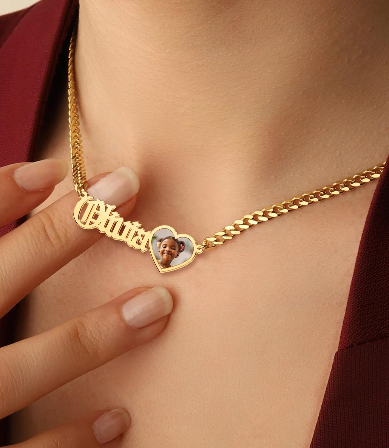 CharmSStory Personalized Photo Necklaces Custom Engraved Name Necklace Memory Keepsake Picture Necklace Pendant Customized Gifts for Women Men