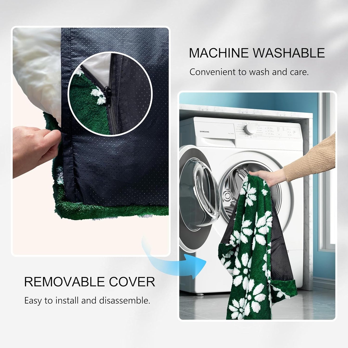 Dog Beds for Extra Large Dogs, Cute Thick Dog Bed for Crate Kennel, Fluffy Pet Bed with Removable Washable Cover and Anti-Slip Bottom, 41"x 28", Green Flower