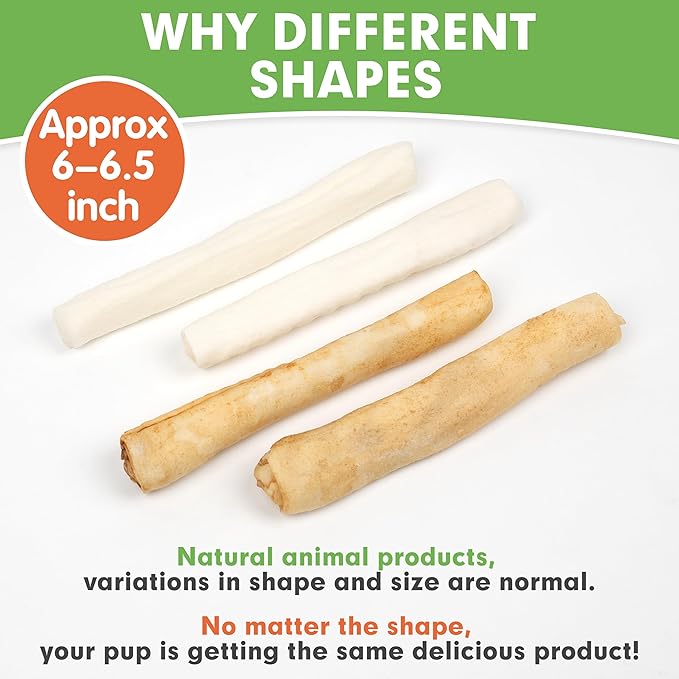 MON2SUN Dog Rawhide Rolls Twist Sticks 6.5 Inch Chew Treats Natural Flavor 60 Count for Puppy and Small Dogs