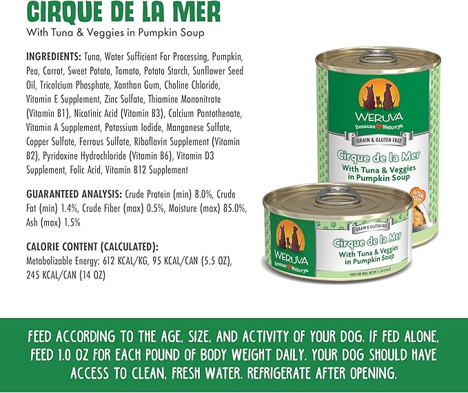 Weruva Classic Dog Food, Cirque de la Mer with Tuna & Veggies in Gravy, 5.5oz Can (Pack of 24)