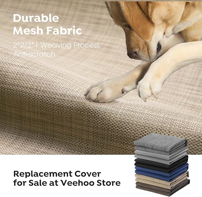 Veehoo Outdoor Elevated Dog Cot Bed-Cooling Raised Pet Bed for XX-Large Dog, Washable Breathable Mesh Hammock Bed with No-Slip Feet,Indestructible Ground Off Training Platform Cot-59x37.5 Beige Coffee