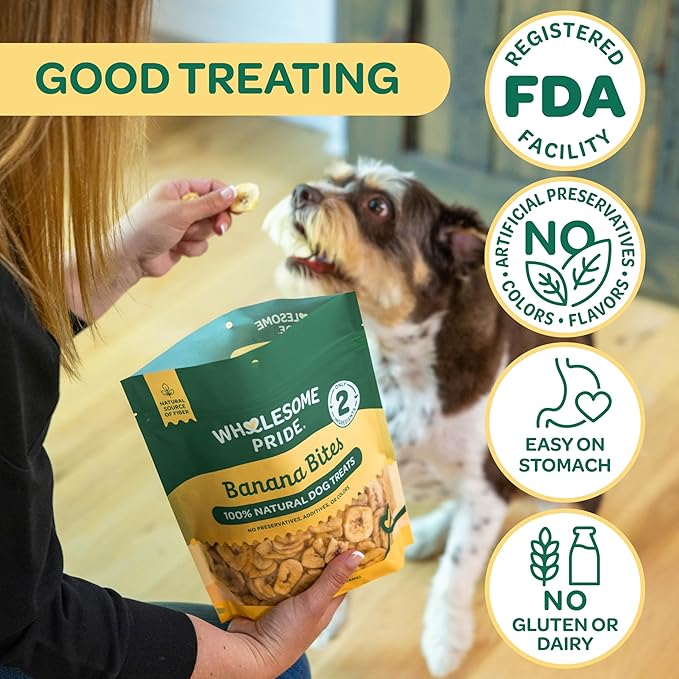 Wholesome Pride Banana Bites Dog Treats, 2 Ingredients – Bananas & Coconut Oil, Grain-Free, 8 oz