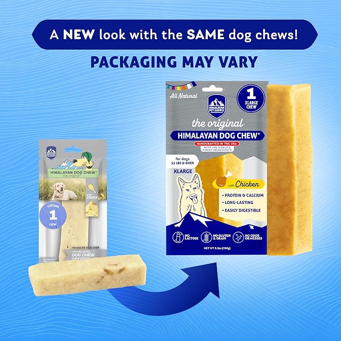 Himalayan Dog Chew Original Yak Cheese Chew, Chicken, 1 X-Large Stick, 5.3 oz, Gluten Free, Healthy Treats, Grain & Lactose Free 100% Natural, Long Lasting for Dogs Over 55 lbs