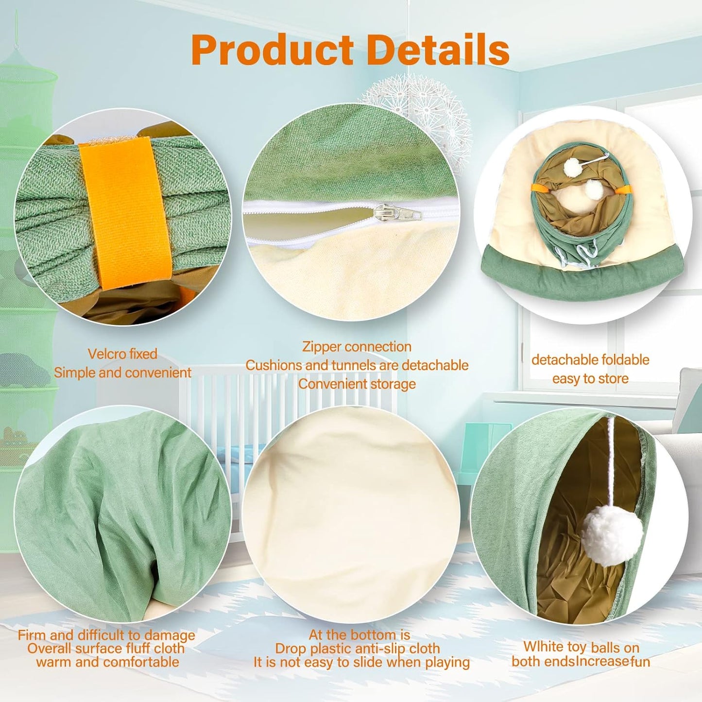 BWOGUE Bunny Tunnel Bed, 2-in-1 Collapsible Tunnel Tubes Toys with Removable Mat Hideout for Cats Kittens Rabbits Guinea Pigs Kitty