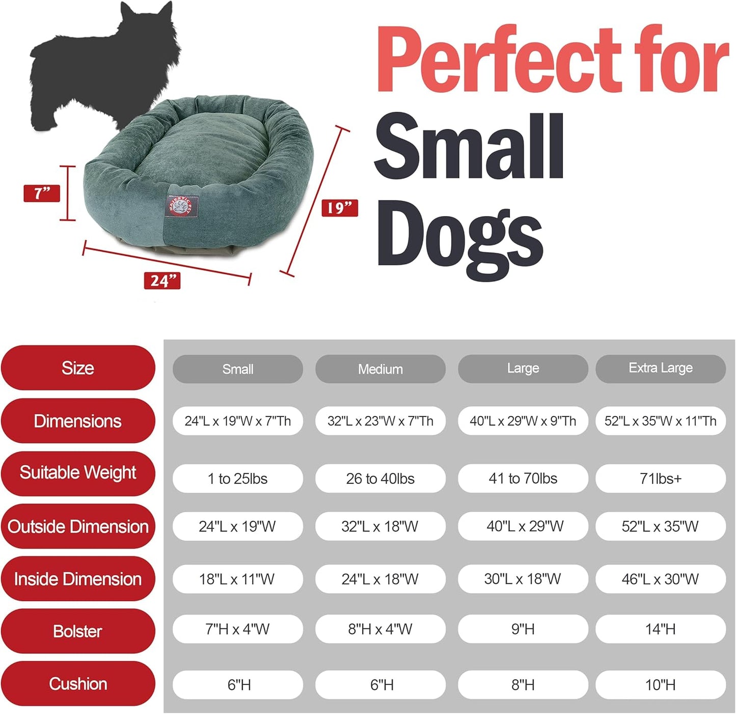 Majestic Pet 24 Inch Micro Velvet Calming Dog Bed Washable – Cozy Soft Round Dog Bed with Spine for Head Support - Fluffy Donut Dog Bed 24x19x7 (inch) – Round Pet Bed Small – Azure