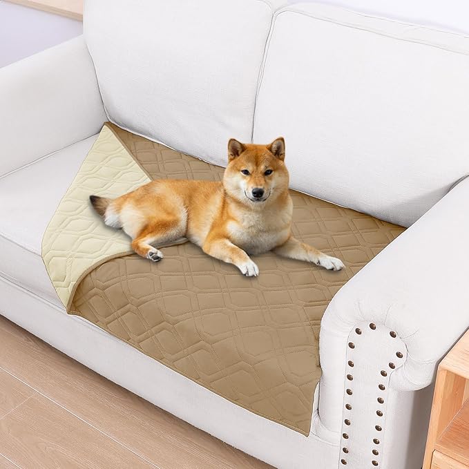 Smiry Waterproof Dog Blanket, 30x53 Inch Soft Pet Bed Cover Reversible, Washable Sofa Couch Furniture Protector for Small Medium Large Dog Puppy Cat, Camel/Beige