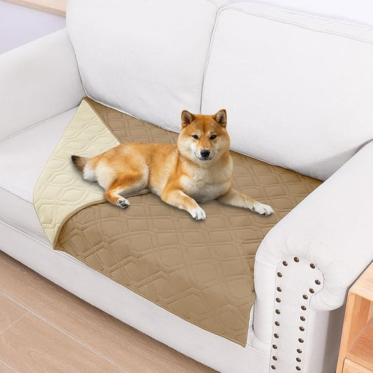 Smiry Waterproof Dog Blanket, 30x53 Inch Soft Pet Bed Cover Reversible, Washable Sofa Couch Furniture Protector for Small Medium Large Dog Puppy Cat, Camel/Beige