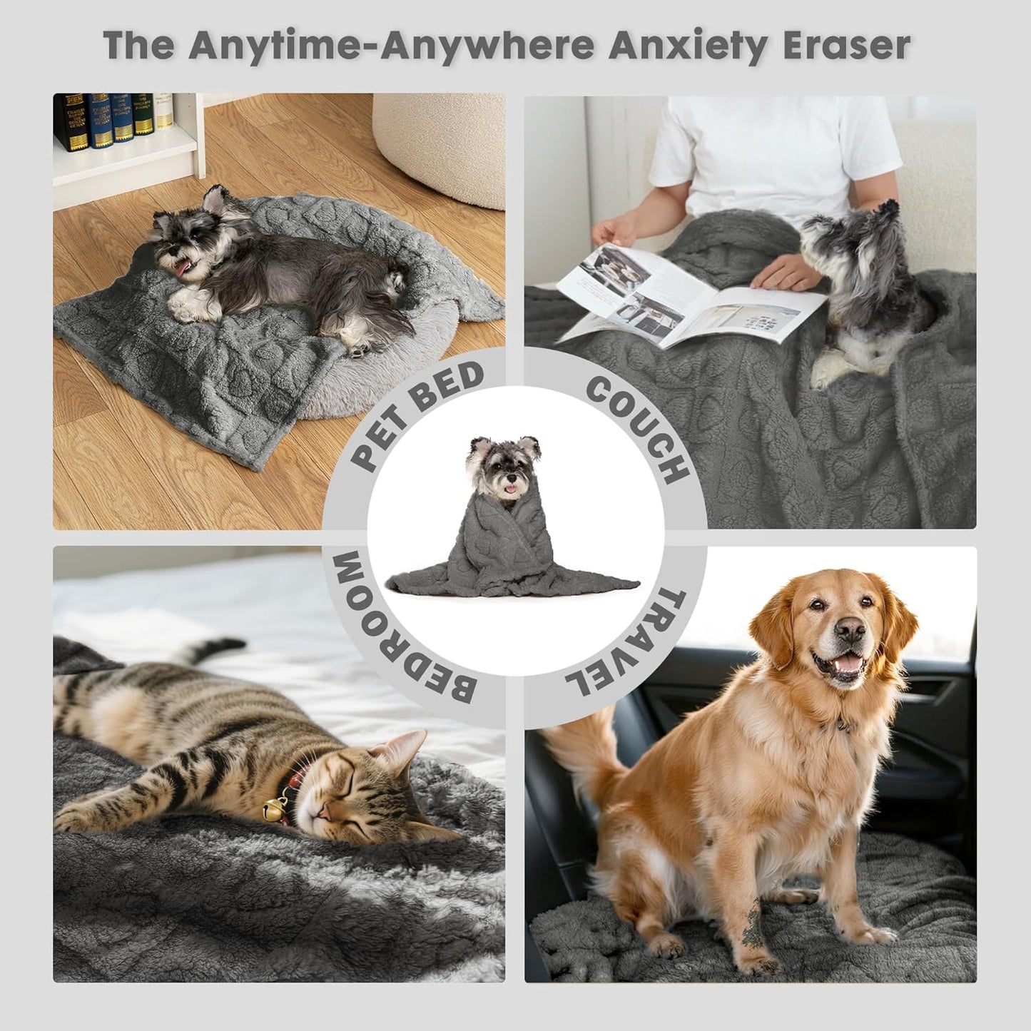 gogobunny Calming Plush Dog Cat Blanket 300GSM Coral Fleece, Ultra-Soft Machine Washable Pet Bedding for Small Medium Dogs Cats Puppies Kittens (Anthracite, 30x40)