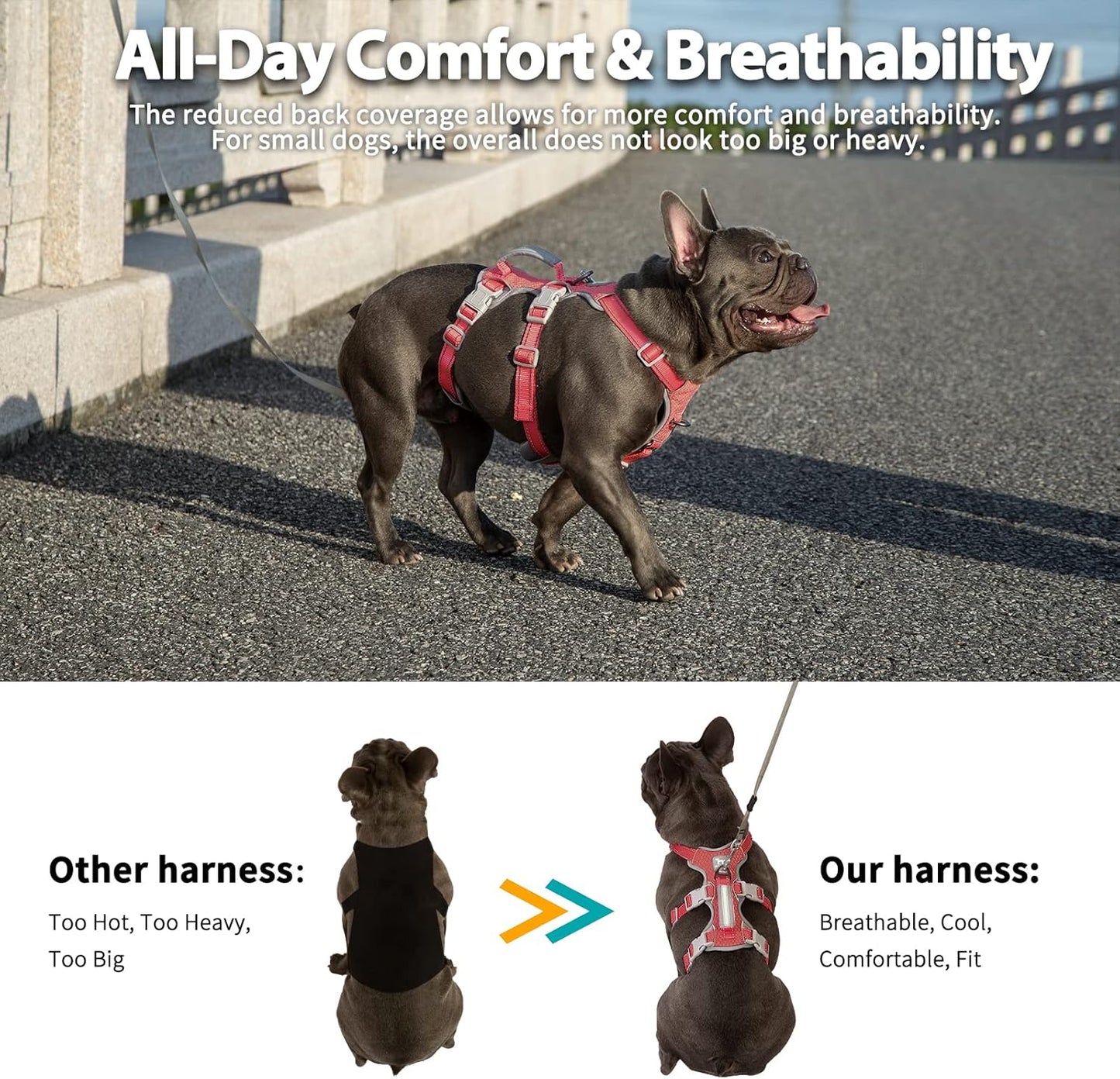 Huntboo Escape Proof Dog Harness, No Pull Reflective Harness with Lift Handle, Adjustable Pet Vest with Front and Back Leash Clips for Small Medium Large Dogs Walking Hiking Training (Red,XL)