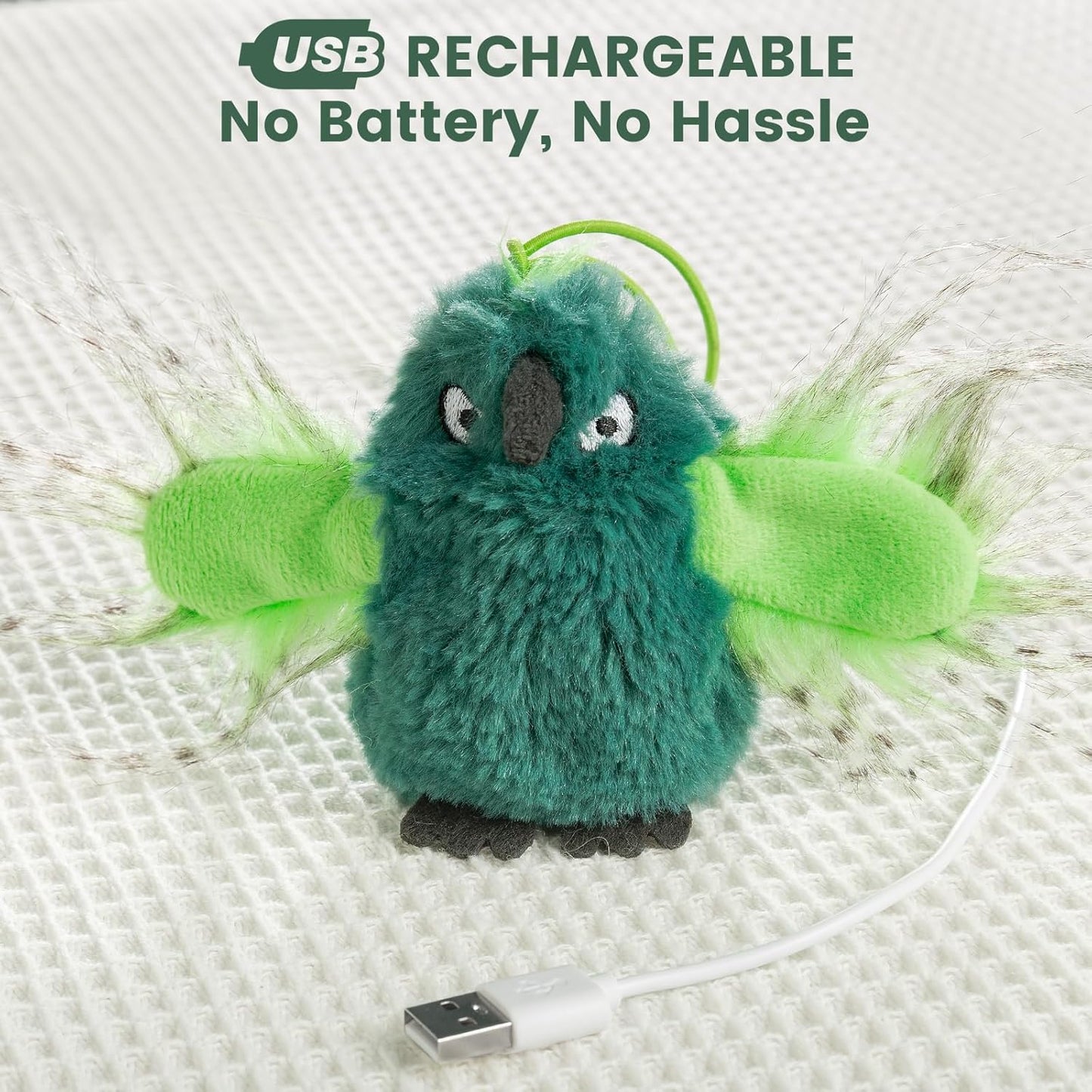 Gardner Pet Cat Toys Flapping Bird (No Flying),Touch Activated with Realistic Flapping Wings and Chirping Bird,Hangable Flying Kitten Interactive Toy,USB Rechargeable Indoor Kitty Exercise Toys,Green