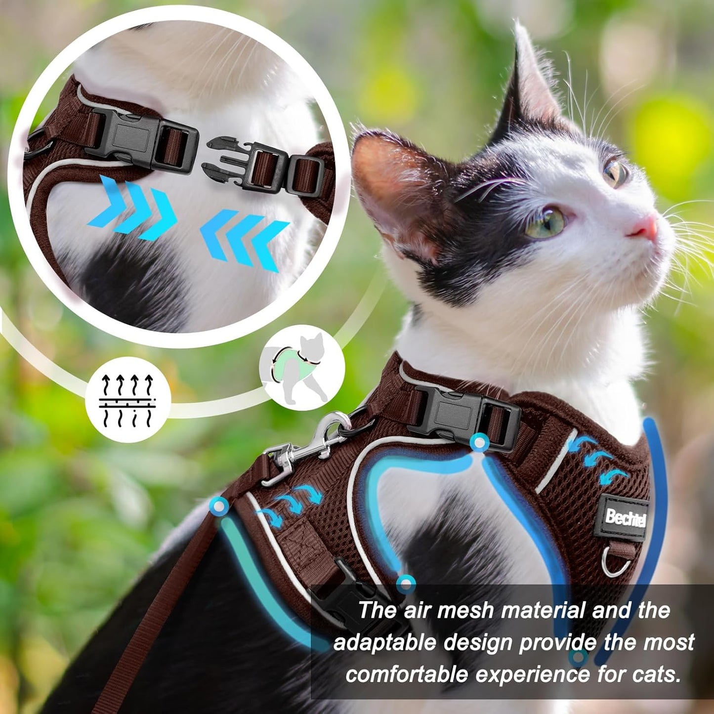 Cat Harness and Leash Set - Escape Proof Adjustable Cat Harness, Comfortable Soft Lightweight, Use Safe & Easy, Walking Travel Kitten Harness for Small Medium Large Cats, Brown, XS(4-6lb)