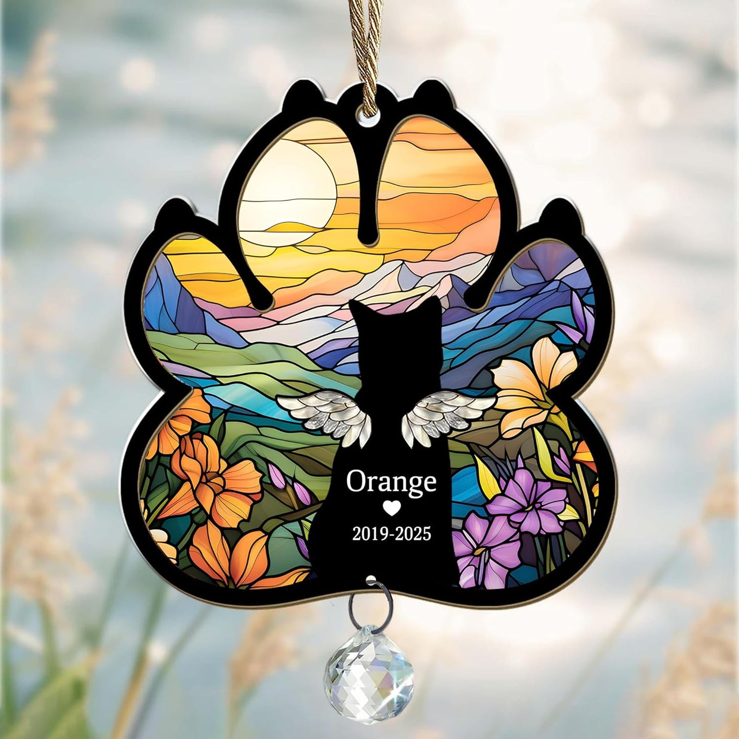 Personalized Pet Memorial Suncatcher with Dog Paw Shape, Custom Name & Years, Loss of Dog Gift, Pet Remembrance Ornament