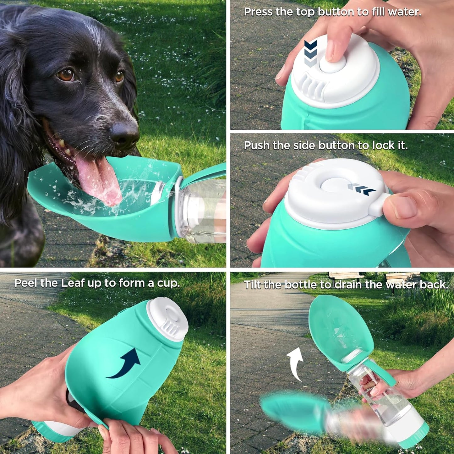 Dog Water Bottle, Pet Water Bottle with Food Container and Drinking Feeder, Leak Proof, BPA-Free, Portable Foldable Puppy Water Cup Dispenser for Outdoor Walking, Travel, Large Light Blue