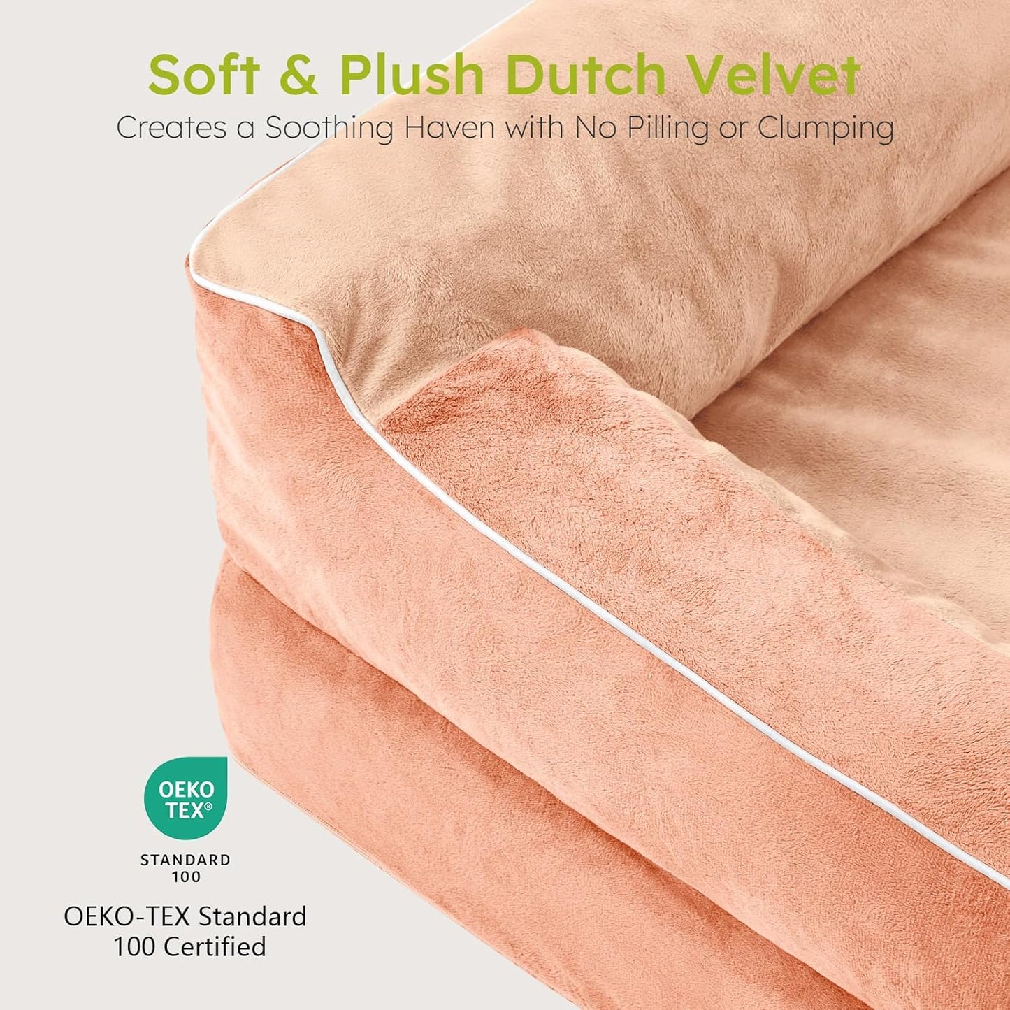 Jumbo Dog Bed for Extra Large Dogs, Orthopedic Dog Bed with Cooling Gel Memory Foam, Waterproof Pet Bed with Removable Washable Cover, 45" Pet Sofa Couch Dutch Velvet with Bone Toy, Peach Pink