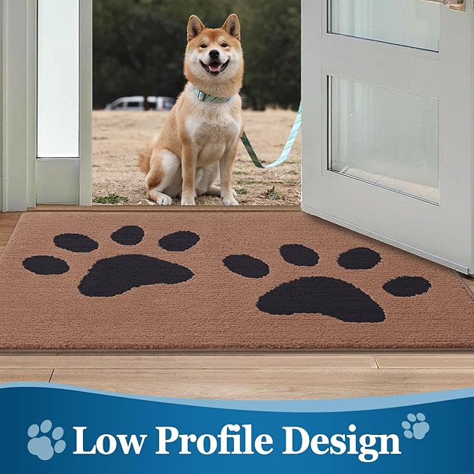 Buganda Dog Door Mat for Muddy Paws, Absorbent Dirt Trapper Washable Indoor Doormats, Non Slip Low-Profile Mud Mat for Dogs, Front Entrance Doormat for Inside Floor (30x20 Inches, Camel and Black)