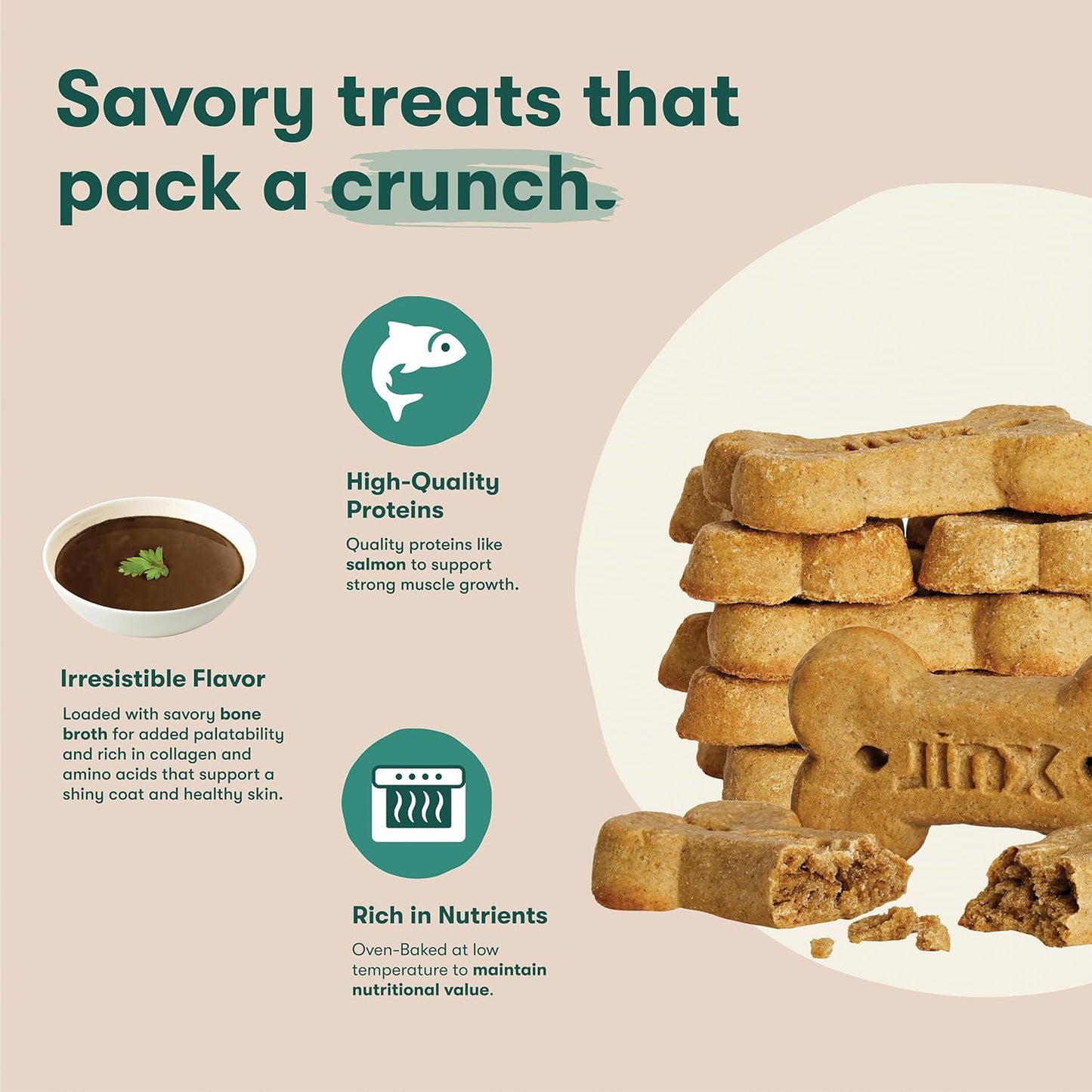 Jinx Oven-Baked Salmon Bone Broth Biscuit Dog Treats - Crunchy, All Natural, Superfood-Rich with High-Protein Salmon, Dog Biscuits for Puppies, Adults & Seniors - 16oz