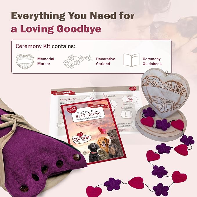 Cocoon® - Eco-Friendly Pet Burial & Cremation Ceremony Kit (Premium Wool) - Casket for Dogs and Cats (Choose Size & Color) (Medium, Magenta)