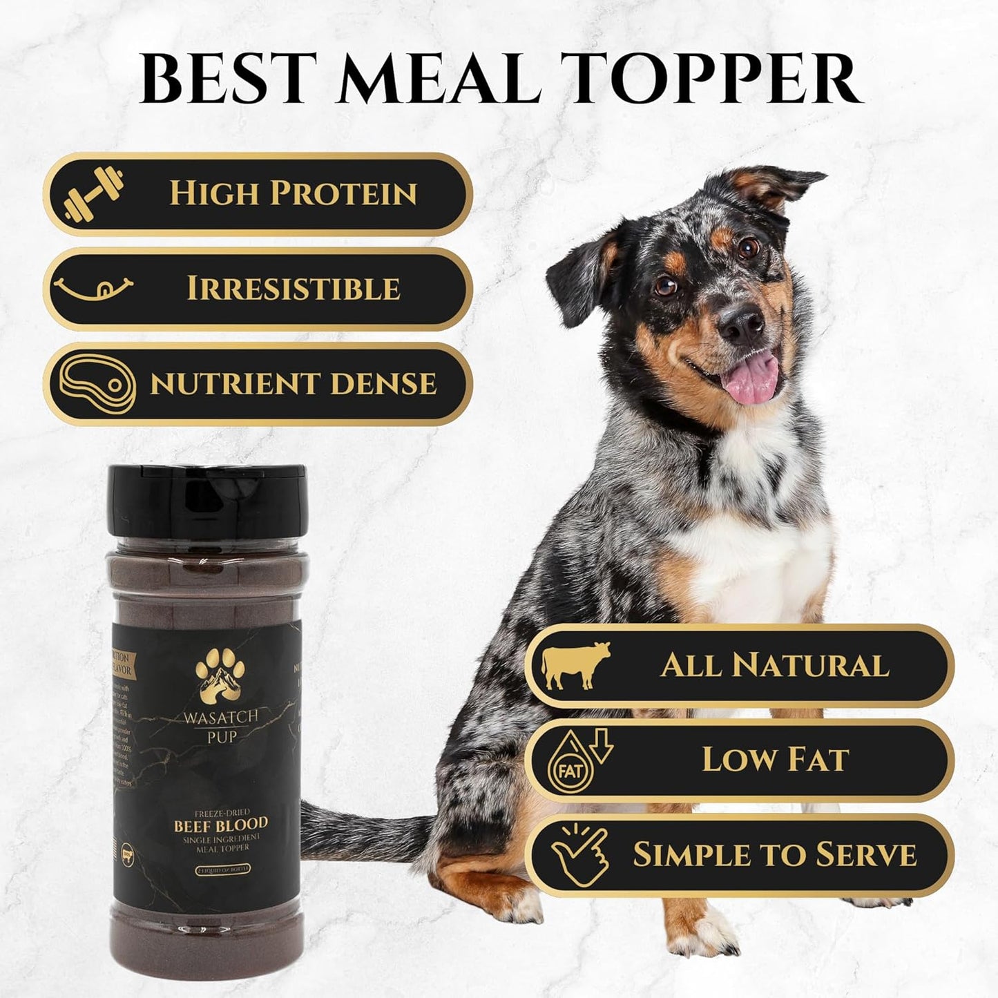 Beef Blood Dog Food Toppers for Picky Eaters | 100% Real Beef Flavor Meal Toppers for Dogs and Cats | USDA Approved Freeze-Dried Powder Pet Meal Booster | Made in The USA - 3.05 Oz