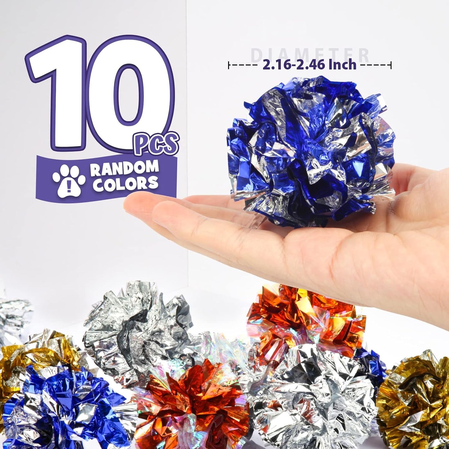 HNYYZL 10 Pack Crinkle Balls Cat Toys, Mylar Crinkle Balls Cat Toy, Lightweight Shiny Cat Crinkle Ball Rustling(Assorted Colors)