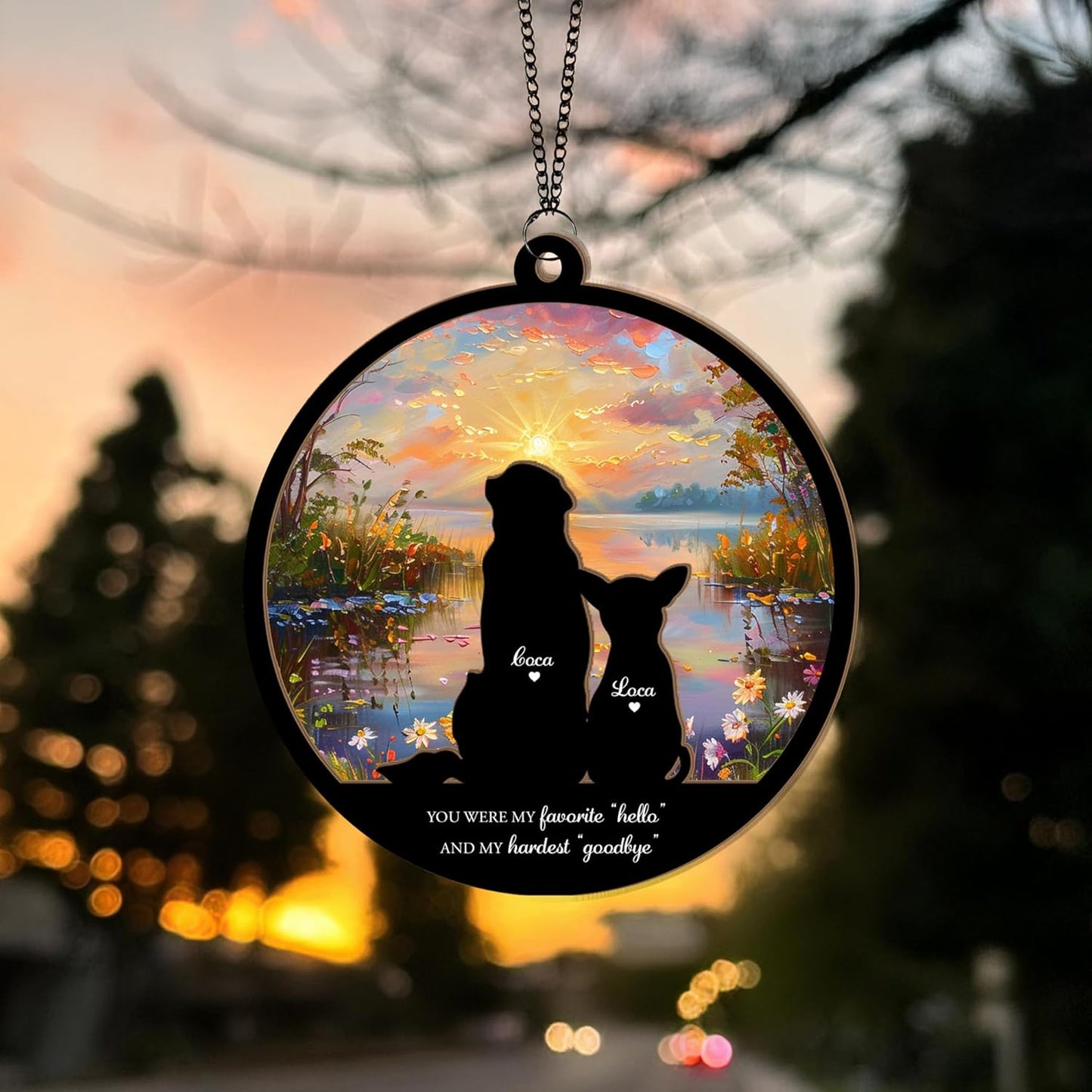 Personalized Dog Memorial Suncatcher – Custom Multiple Pet with Names, Breeds, and Background Options, Dog Loss Sympathy Gift, Pet Remembrance Keepsake
