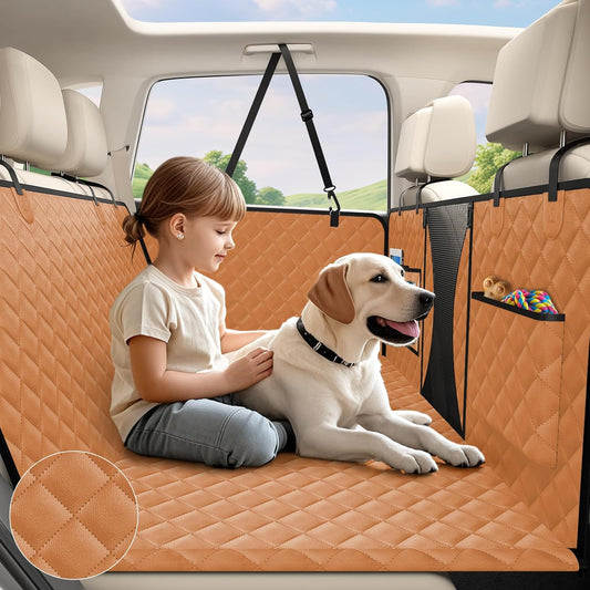 AsFrost PU Leather Dog Seat Cover for Back Seat Extender-Upgraded Hard Bottom Back Seat Pet Cover for Dogs, Anti-Scratch Nonslip Waterproof Dog Hammock Bed for Car Mid-Size SUV Small Truck-Orange