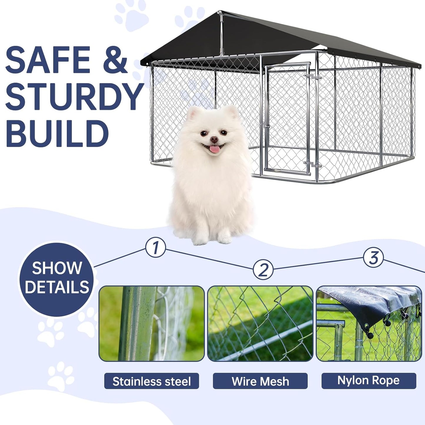 Outdoor Dog Enclosure Heavy Duty Dog Kennel House Mesh Dog Big Cage Pet Kennel Steel Fence with Secure Lock (79”x 79”)