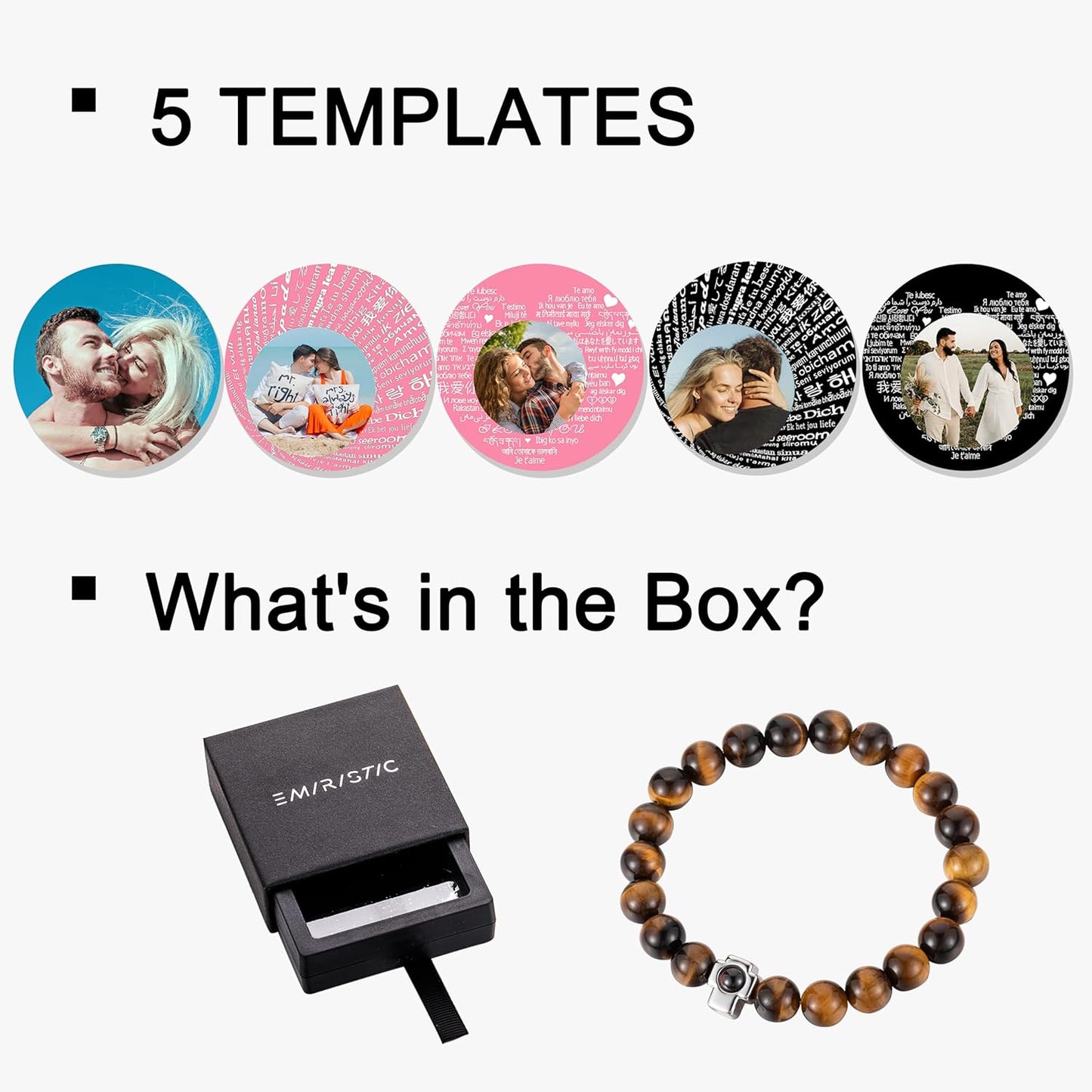 EMIRISTIC Custom Photo Bracelet - Personalized Picture Natural Stone Cuban Chain Bracelet - Any Special Day Gifts