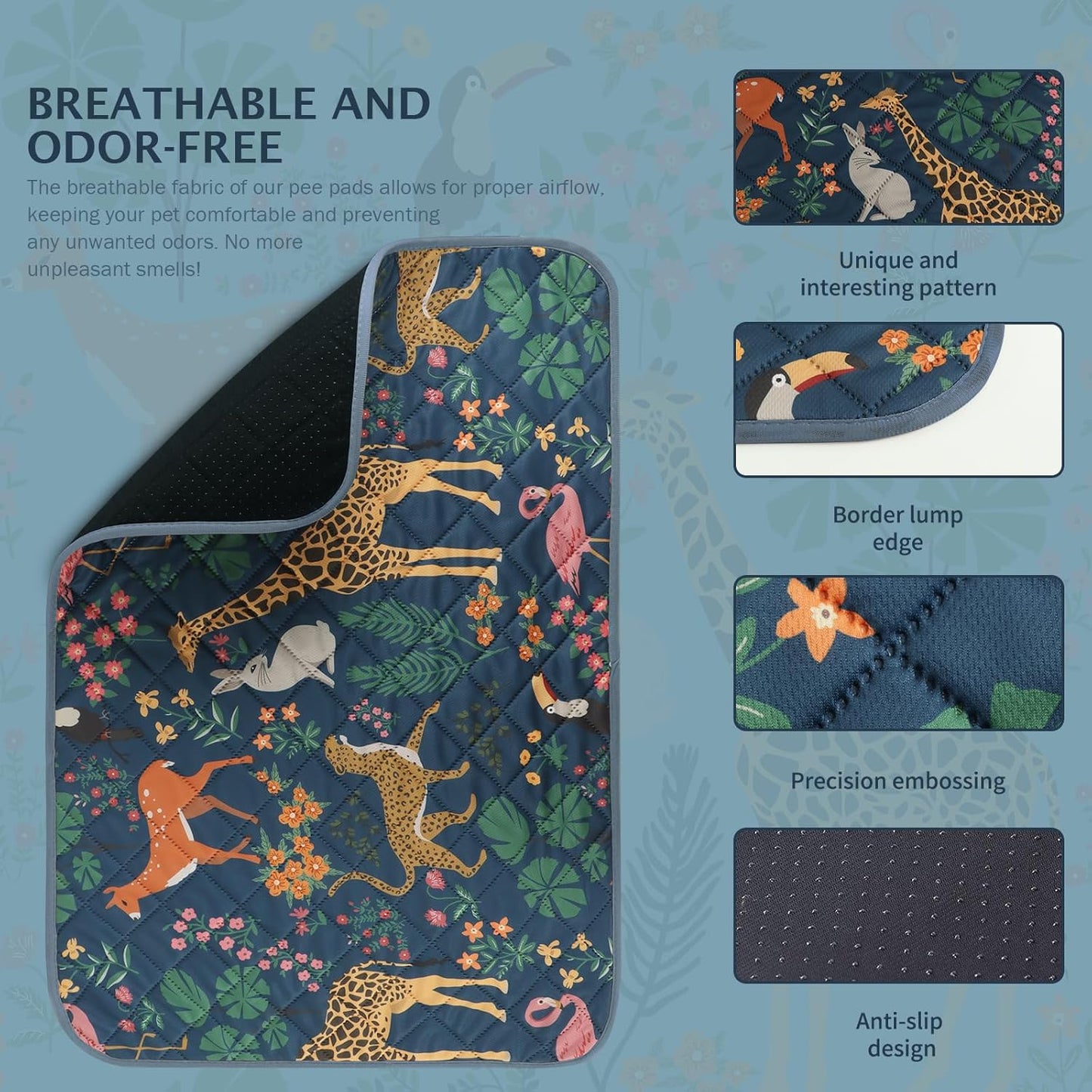 IEUUMLER Washable Pee Pads for Dogs, 2 Pack Forest Pattern Reusable Waterproof Puppy Pads, Non-Slip Super Absorbent Dog Training Pad for Playpen Crate Bed EU013 Navy Blue Jungle, 41x36