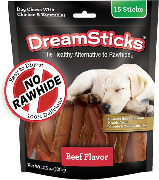 DreamBone DreamSticks, Rawhide Free Dog Chew Sticks Made with Real Beef and Vegetables, 15 Sticks