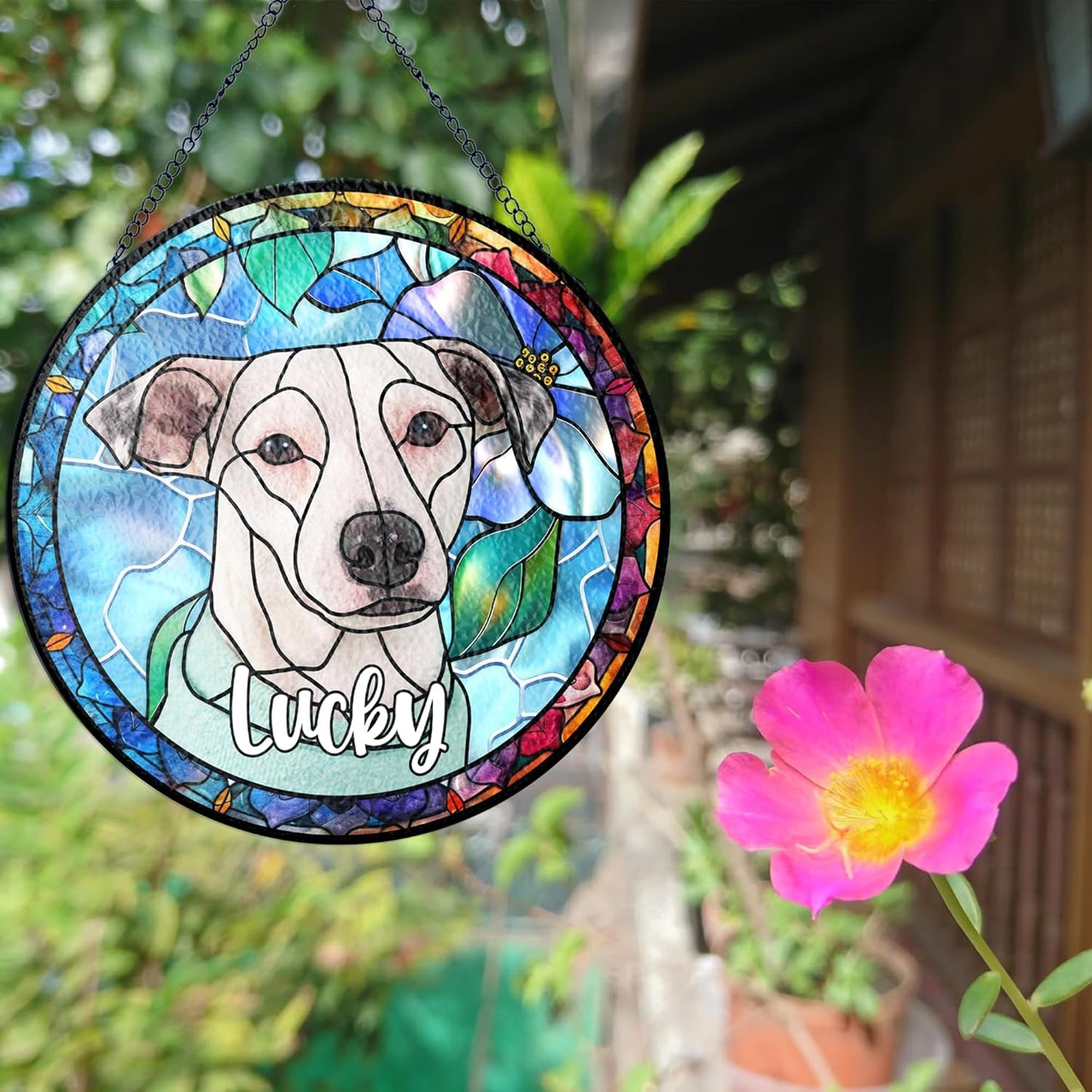 Lovely POD Personalized Pet Ornament Remembrance, Pet Stained Glass Suncatcher, Gifts for Fur Lovers, Custom Name Dog Photo Memorial Ornament Window Hanging, Home Decor, Gift for Loss of Pet Dog Cat