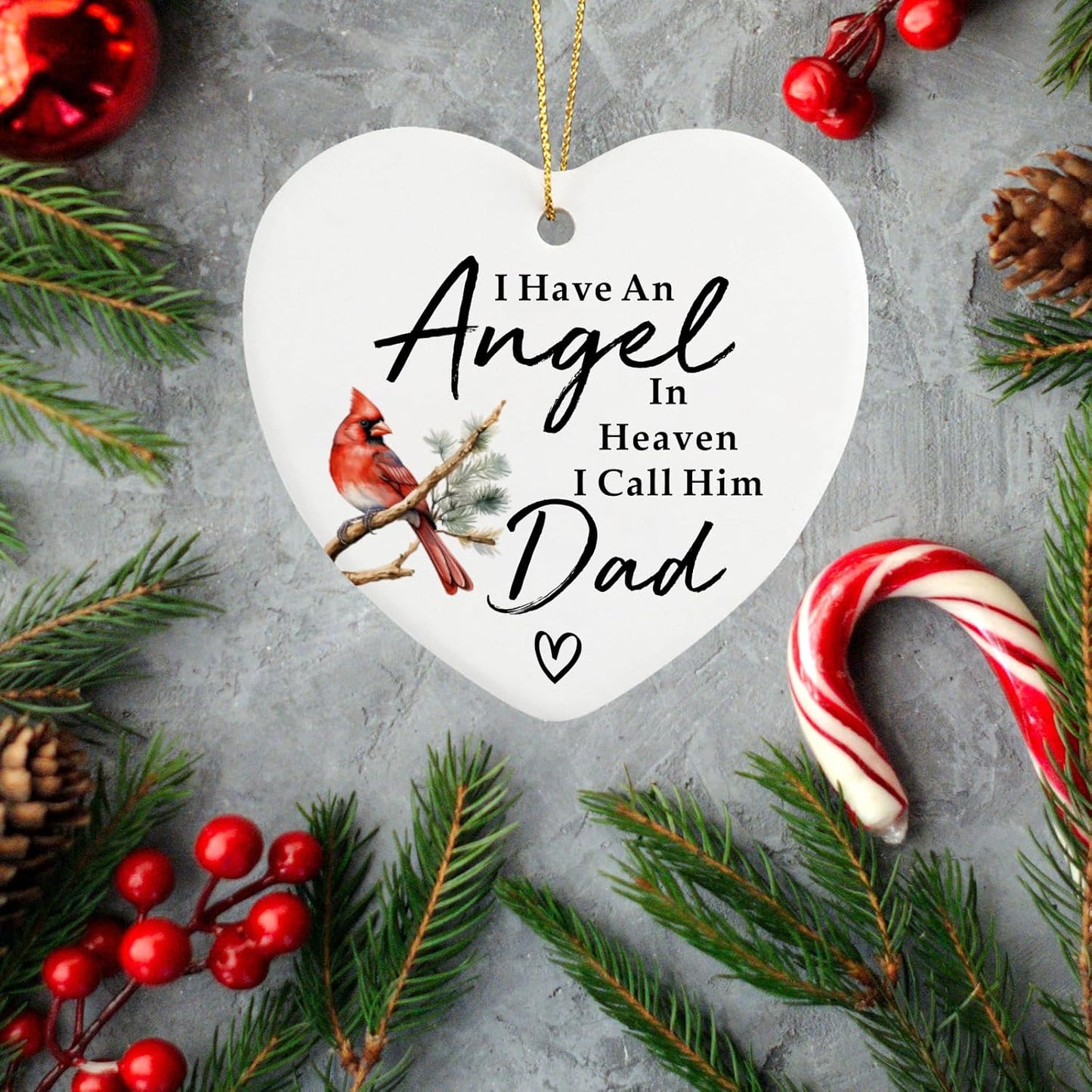 Memorial Gifts for Loss of Dad Memorial Ornament & Keepsake Sign - Red Heart Plaque with Cardinal - Sympathy Gifts for Loss of Dad