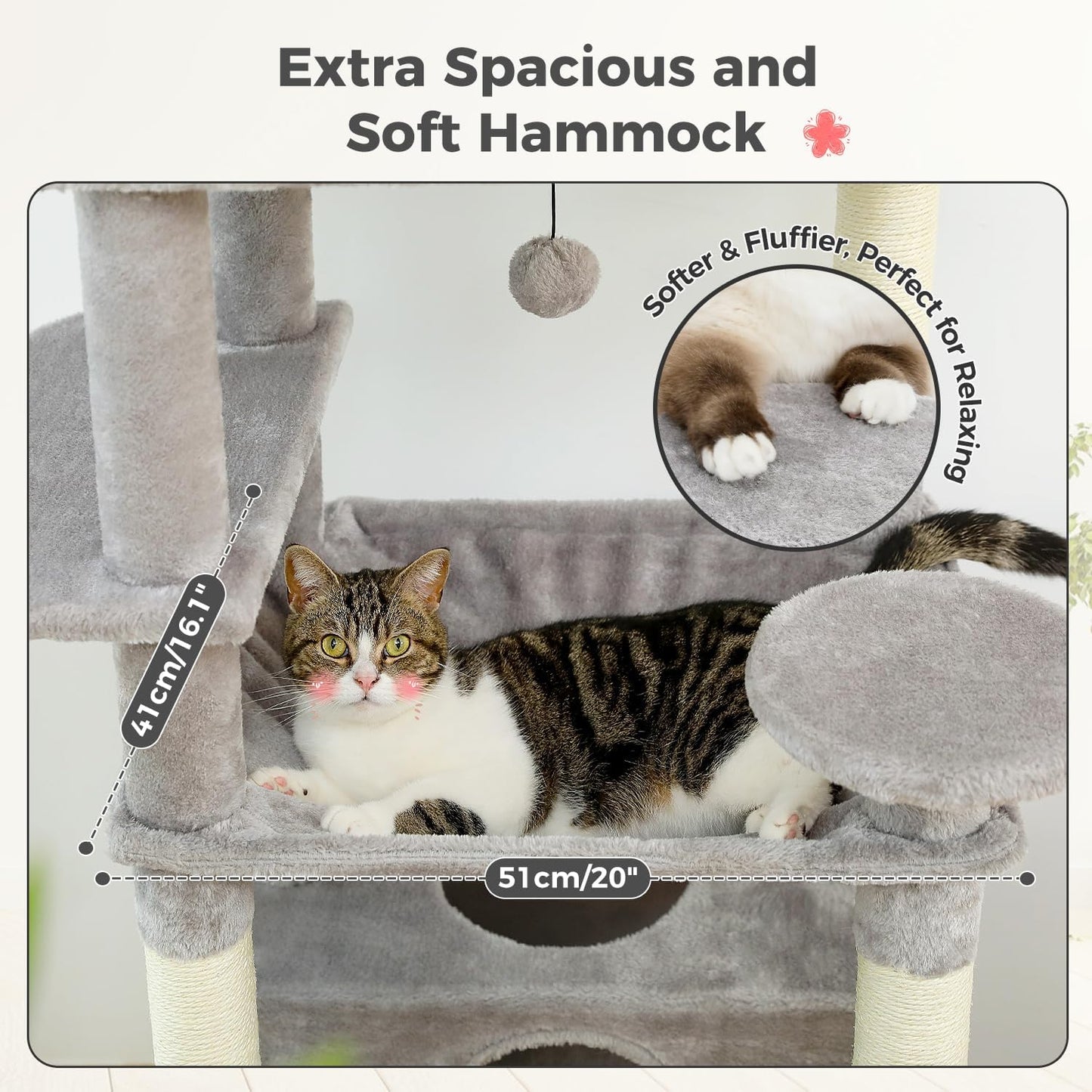 PAWZ Road Large 72 Inch Cat Tree and Tower for Indoor Cats - With Sisal-Covered Scratching Posts, Padded Perches, Condos, and Basket - Gray