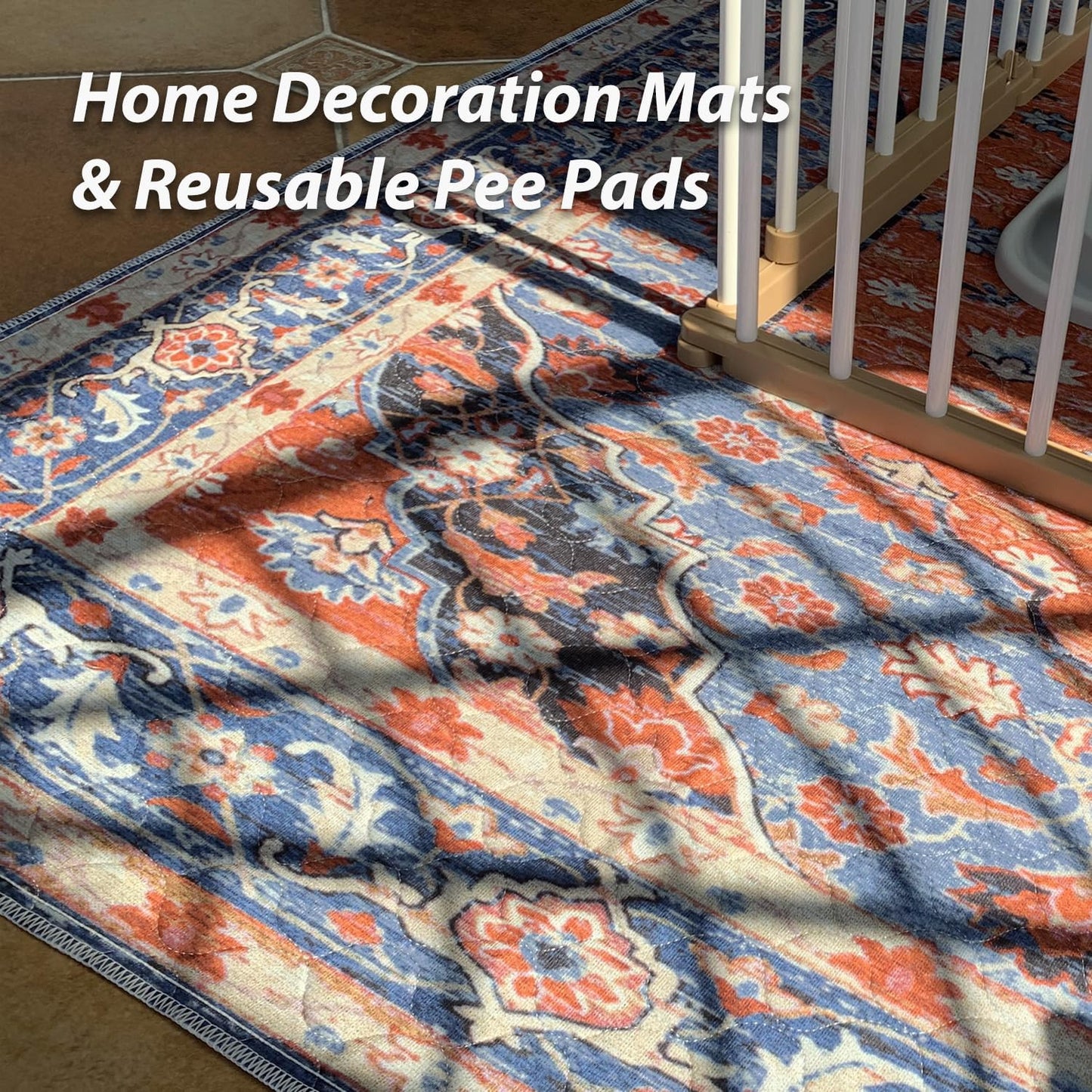 nunubaby 4PACK Washable Pee Pads for Dogs, Stylish, Non-Slip and Leak-Proof Pee Pads. Reusable Potty Pads for Dogs for Crates and Floors.(Red/Floral, 24" x48")