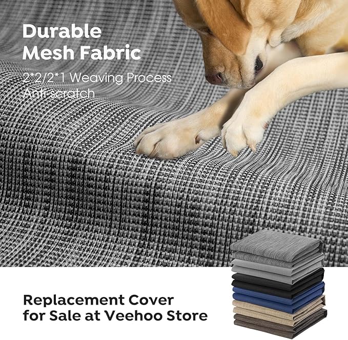 Veehoo Outdoor Elevated Dog Cot Bed, Cooling Raised Pet Bed for Medium Dogs, Washable Breathable Mesh Hammock Bed with No-Slip Feet, Indestructible Ground Off Training Platform Cot-32"x25"Black Silver