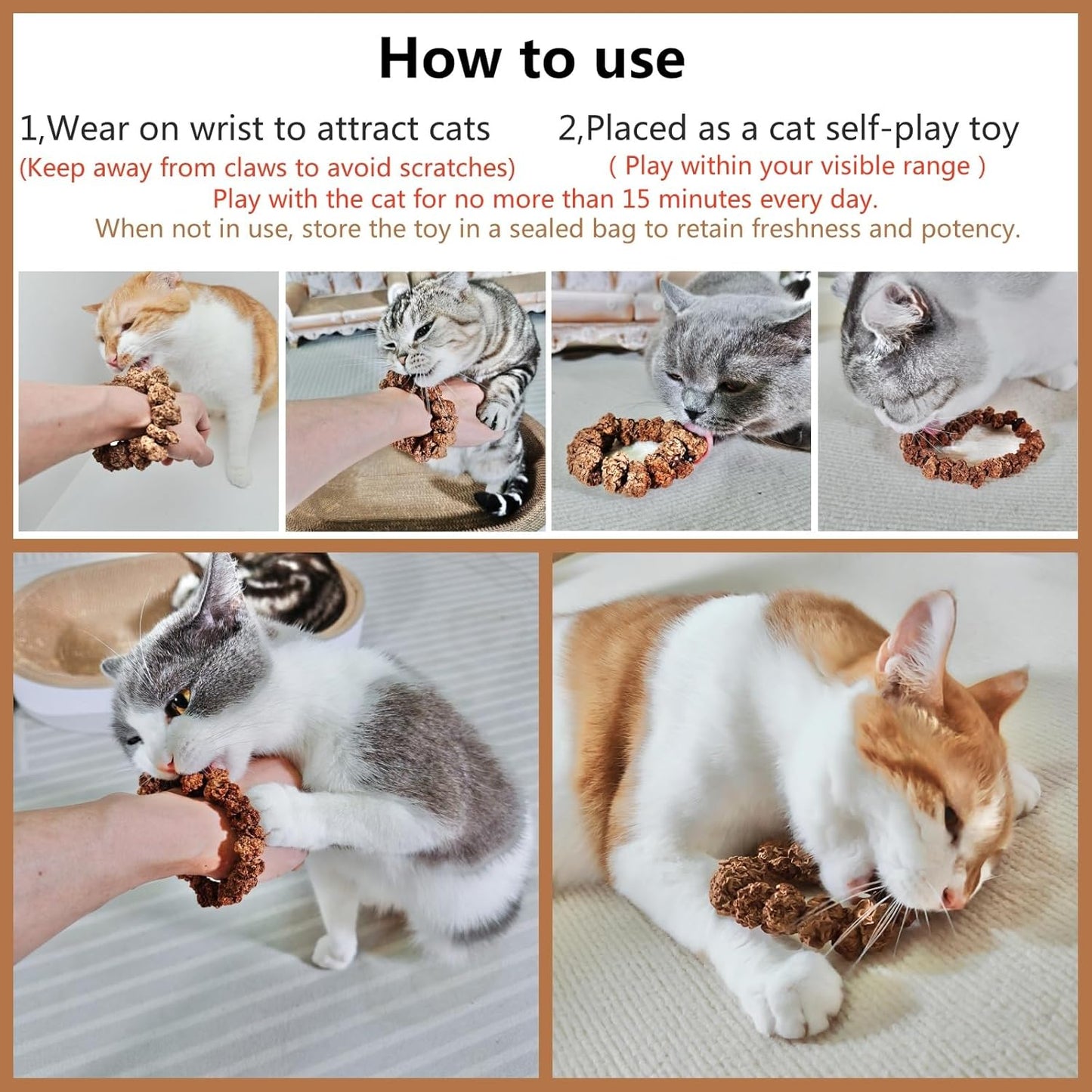 Natural Silvervine Gall Fruit Cat-Attracting Bracelet,Interactive Cat Toy for Indoor Cats,Cat Chew Toy with Gallfruit | Catnip & Silvervine Alternative, Stress Relief & Gift
