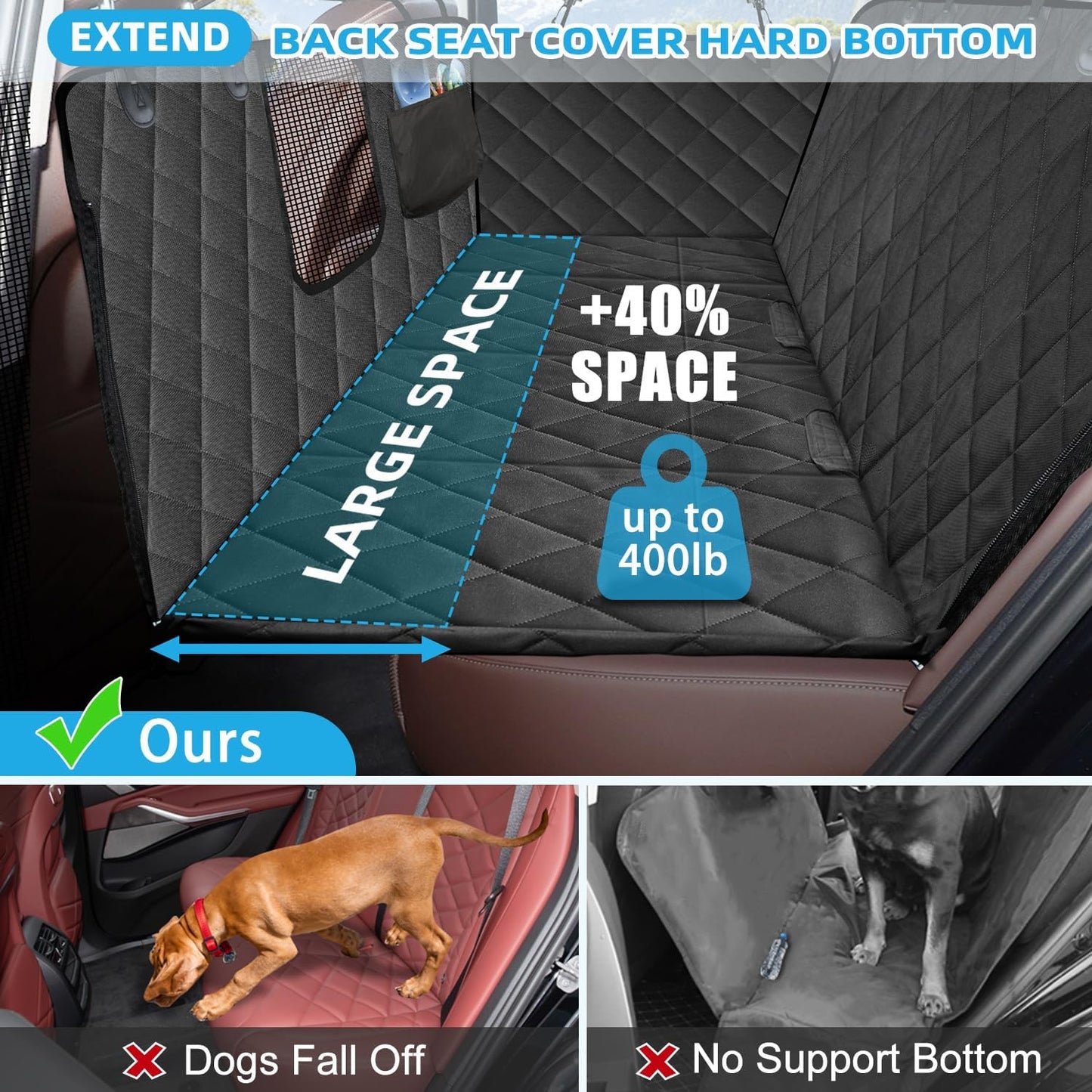 Kytely Back Seat Extender for Dogs,Hard Bottom Dog Car Seat Cover for Back Seat Support 400lb, Waterproof Dog Car Hammock Travel Bed for Car SUV Truck