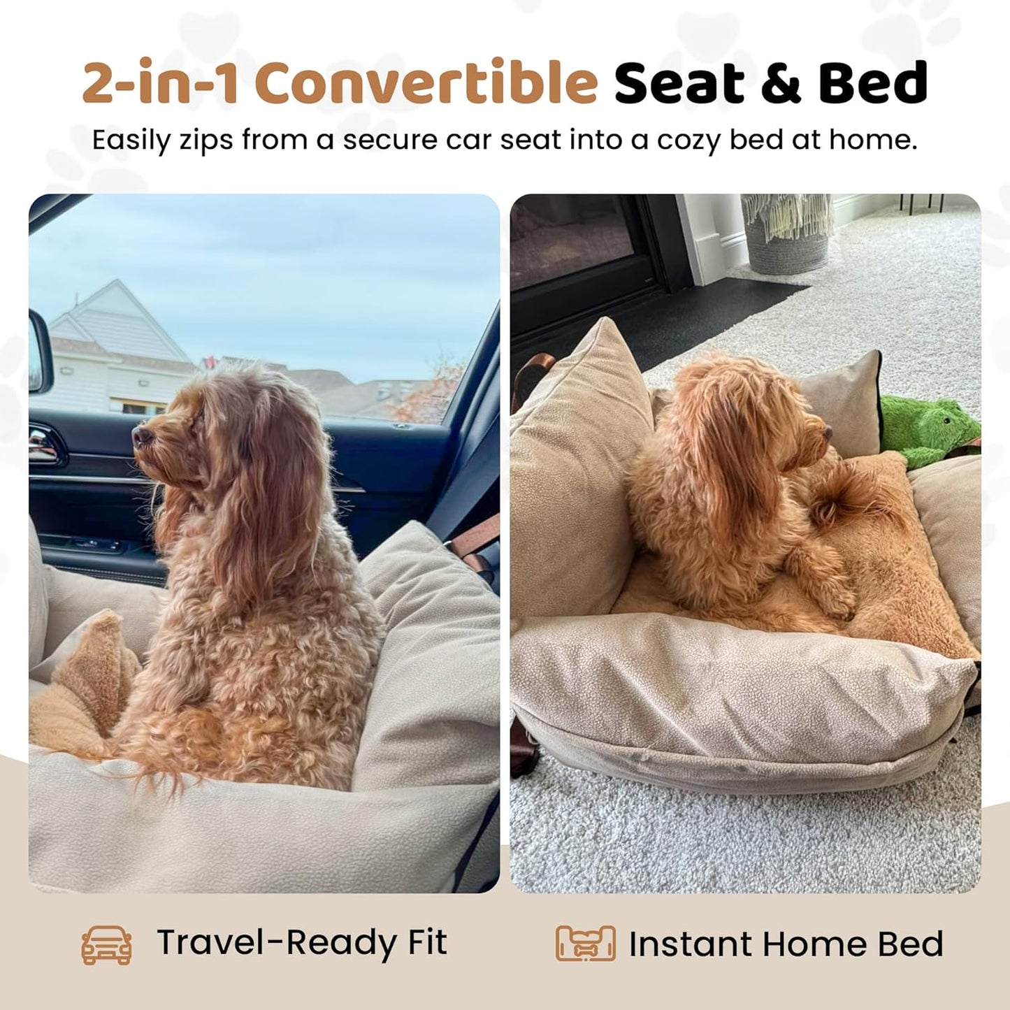 Cozy Dog Car Seat for Medium Dogs, Soft Dog Bed for Car, Safety Travel Bed & Portable Pet Carrier, Removable & Washable with Storage Pockets, Clip-On Safety Belt