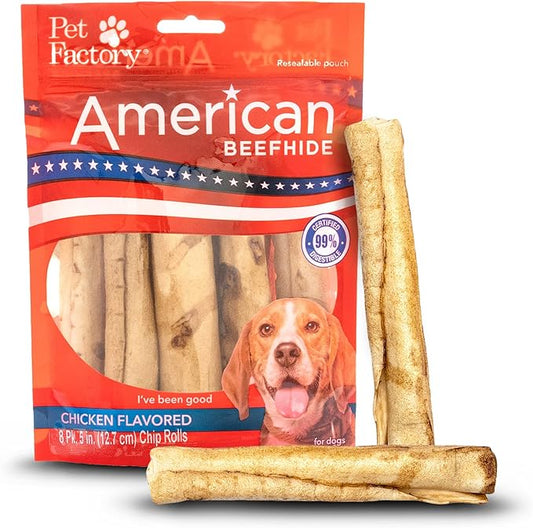 Pet Factory American Beefhide 5" Chip Rolls Dog Chew Treats - Chicken Flavor, 8 Count/1 Pack