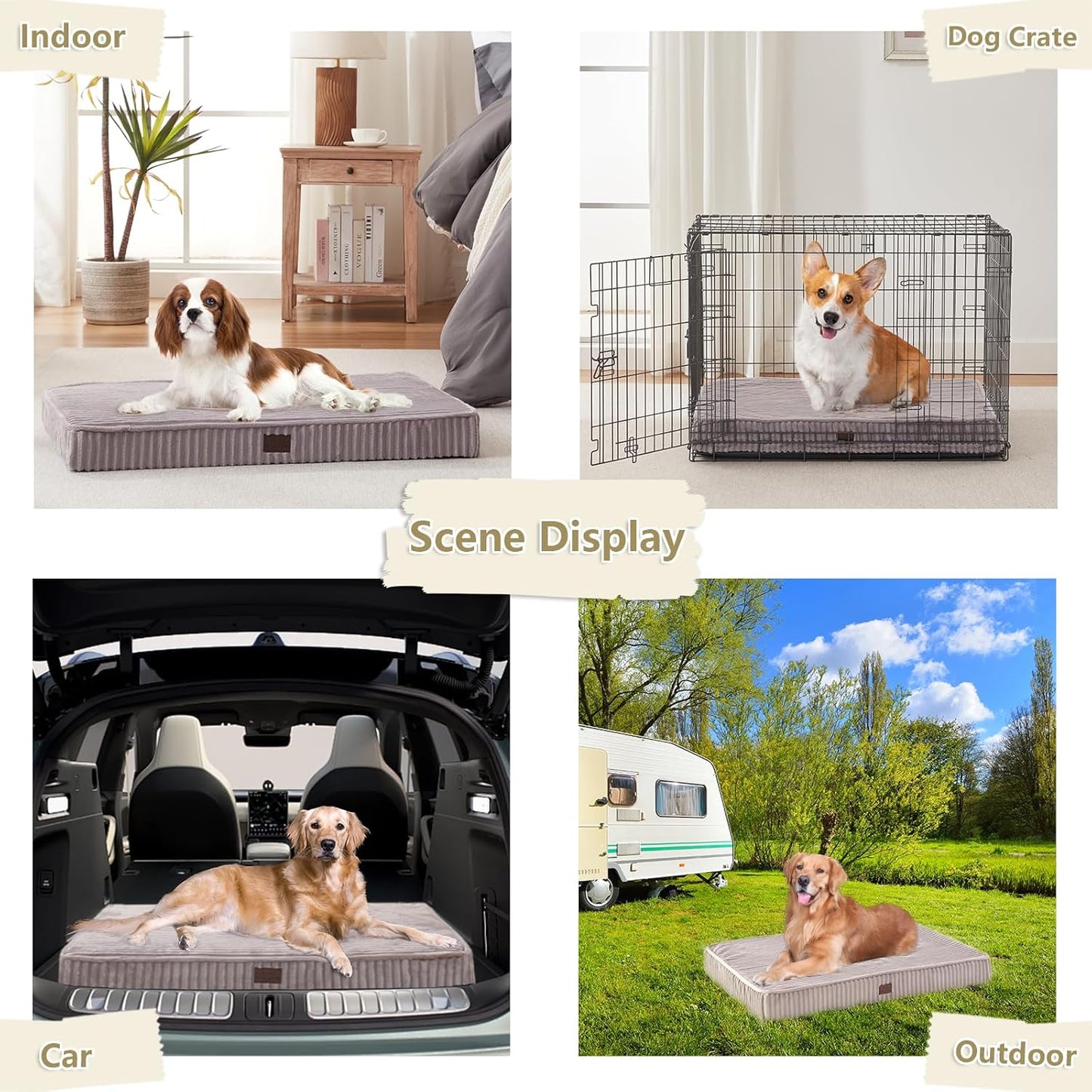 Orthopedic Dog Bed for Extra Large Dogs, Soft Plush Washable with Egg Crate Foam, Waterproof with Removable Washable Cover & Anti-Slip Bottom, Comfy Striped Dog Crate Bed, 46x30 Inch, Gray