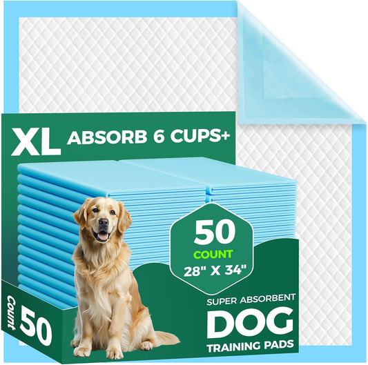 60 Count Extra Large Dog Pee Pads 28" x 34", Super Absorbent X-Large Puppy Pads Disposable Dogs Training Pads, Quick Drying Leak-Proof Dog Potty Pads for Doggies Puppies Cats (50-Count (Regular))