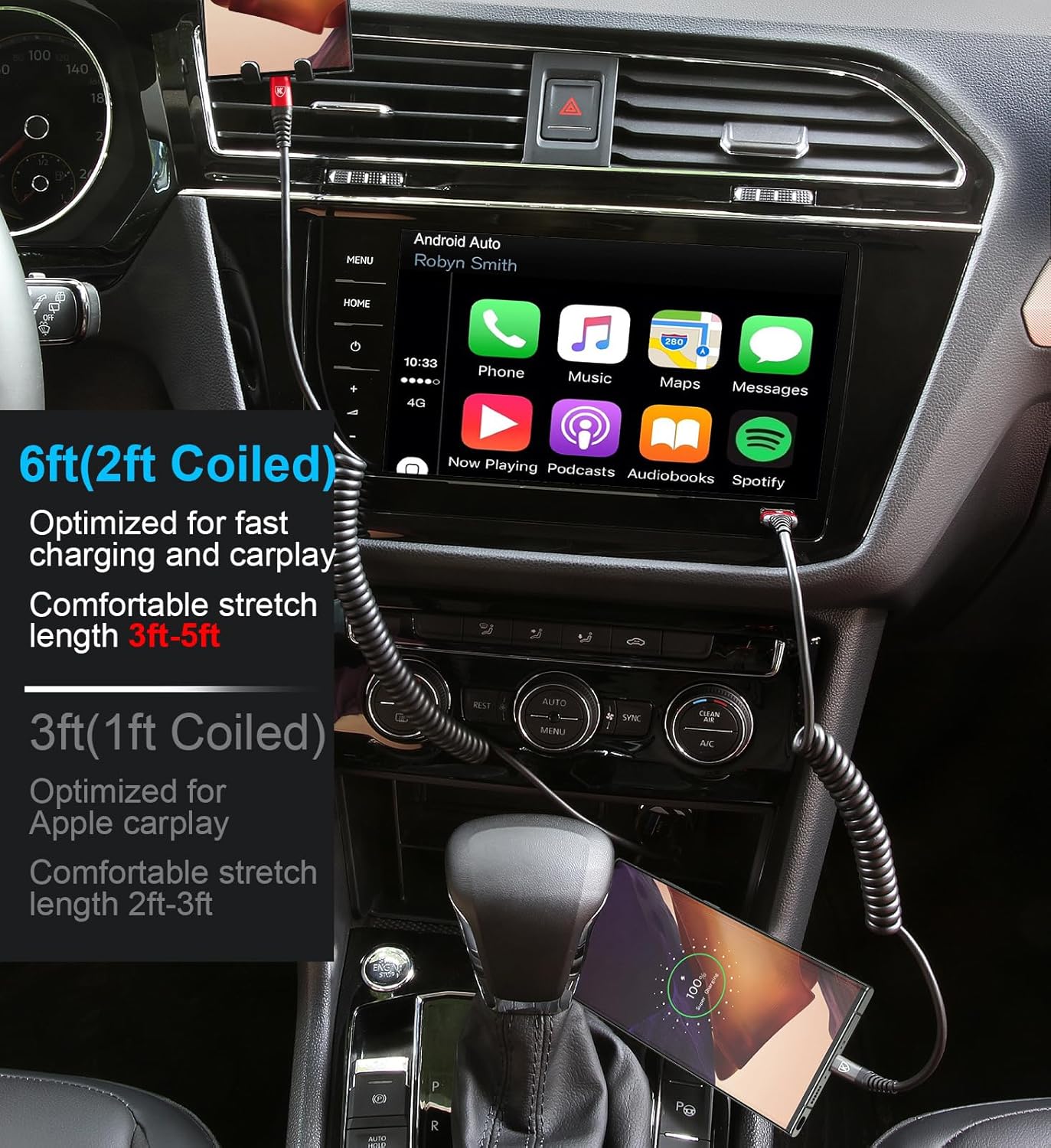 Coiled USB A to USB C Cable for Car 6FT 2Pack USB C Charger Cable Fast Charging Type C Charger Cord USB-C Cable Compatible with iPhone 17/16/15/Plus/Pro/Pro Max/Samsung Galaxy S23 A20 - Red