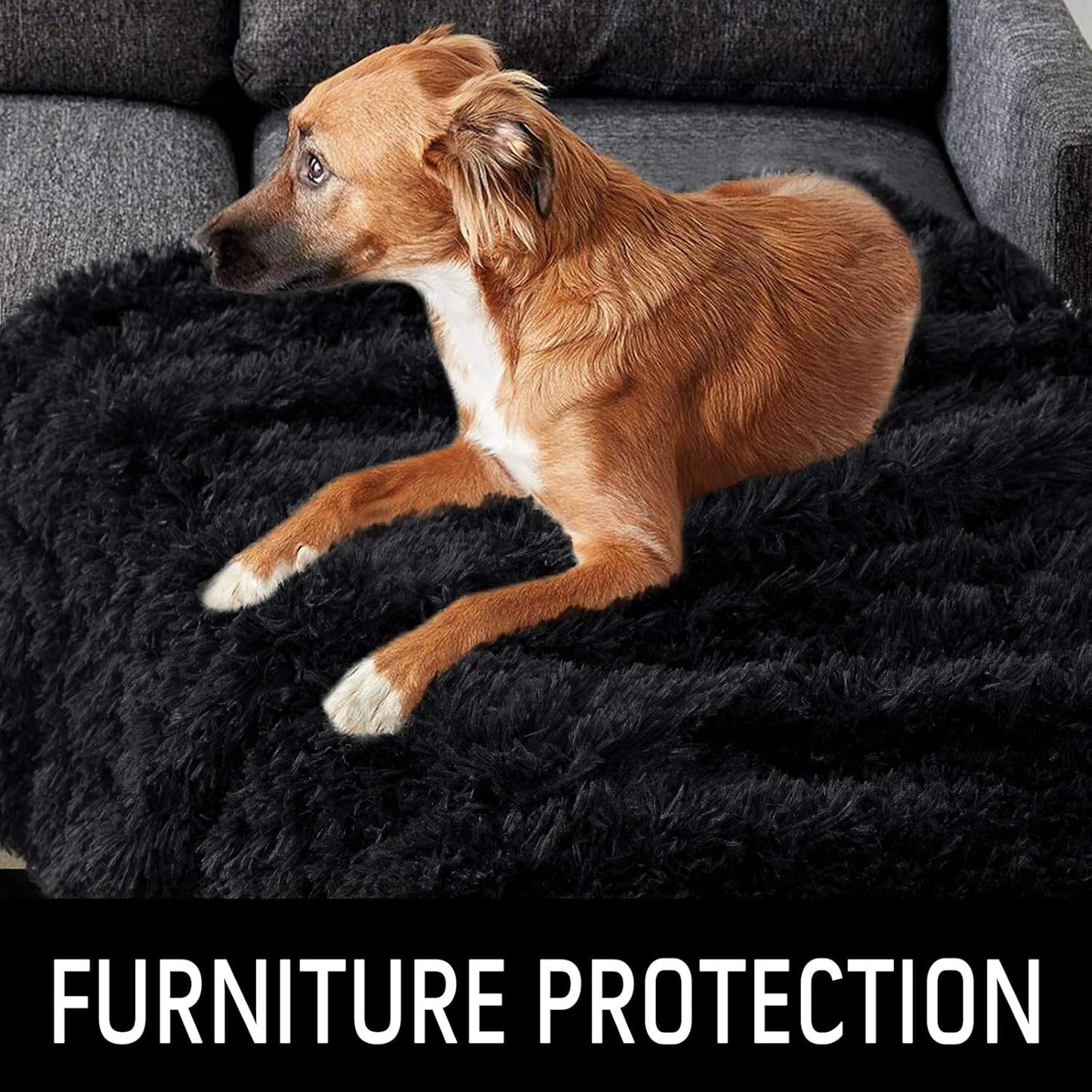 LOCHAS Luxury Fluffy Dog Blanket, Extra Soft and Warm Sherpa Fleece Pet Blankets for Dogs Cats, Plush Furry Faux Fur Puppy Throw Cover, 20''x30'' Black